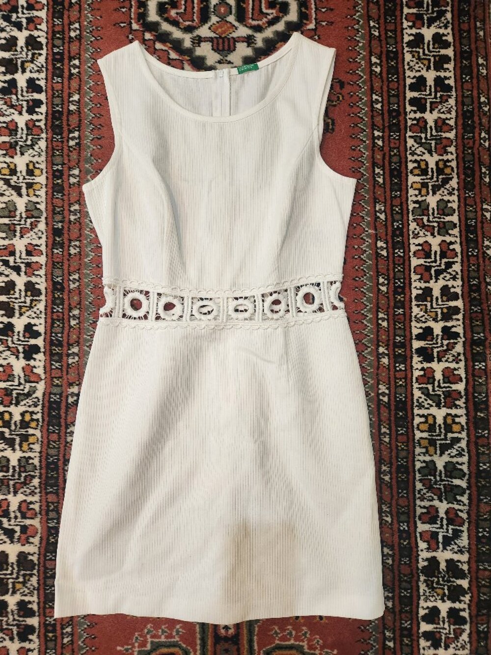 Vintage Benetton White Ribbed Crochet Waist Dress Small